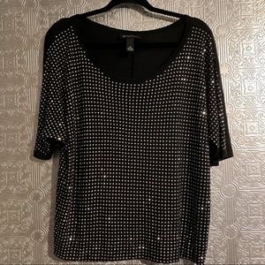 INC Black 3/4 Sleeve Silver Studded Shirt Plus 0X